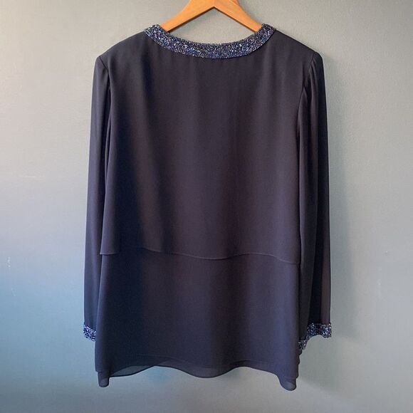 Vintage Navy Blue Blouse with Beaded Collar - Picture 9 of 10